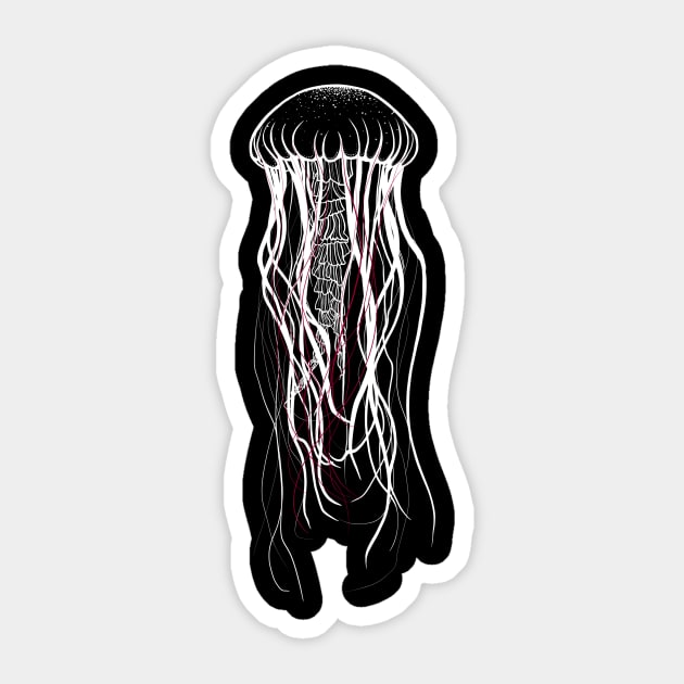 Jellyfish with red threads - Jellyfish motif Sticker by Unelmoija